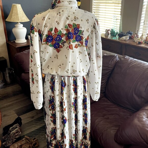 Vintage 80's DIANE FREIS Boho Dress Georgette Midi Floral Paisley Scarf M/L - Picture 15 of 16